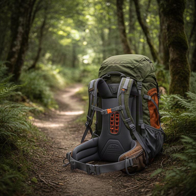 Trekkingrucksack mit gepolstertem Tragesystem auf einem Waldweg